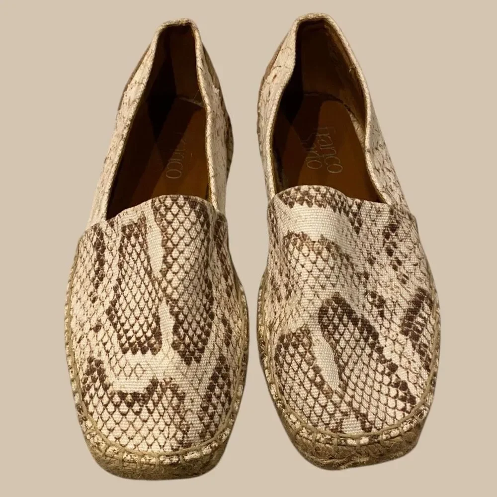 FRANCO SARTO Kenna Espadrille Flats Snake Print Beige Sz 6.5